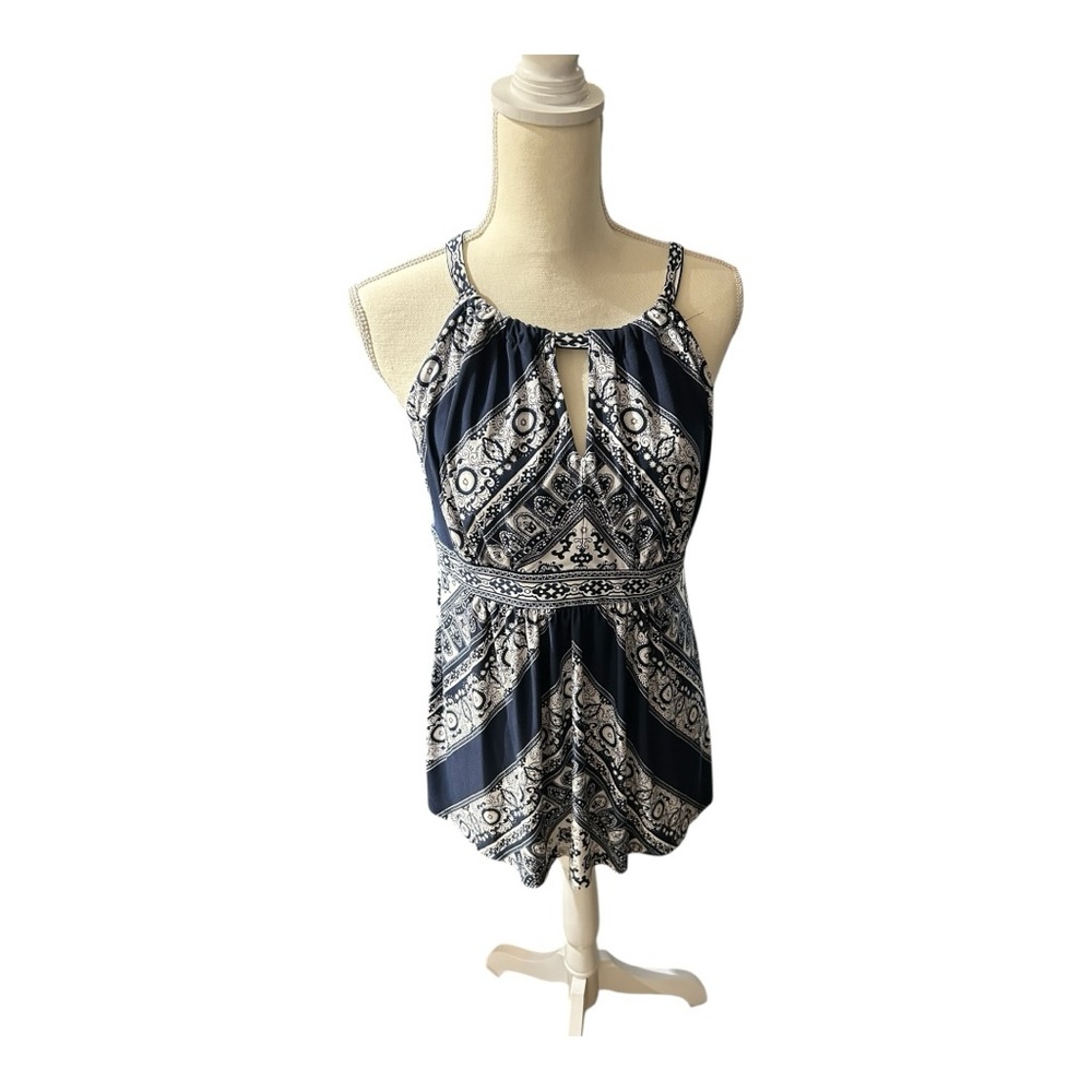 INC Navy and White Geometric Halter